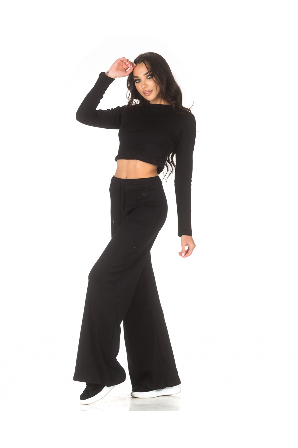 Set sportiv negru cu colanți și top scurt Daily black