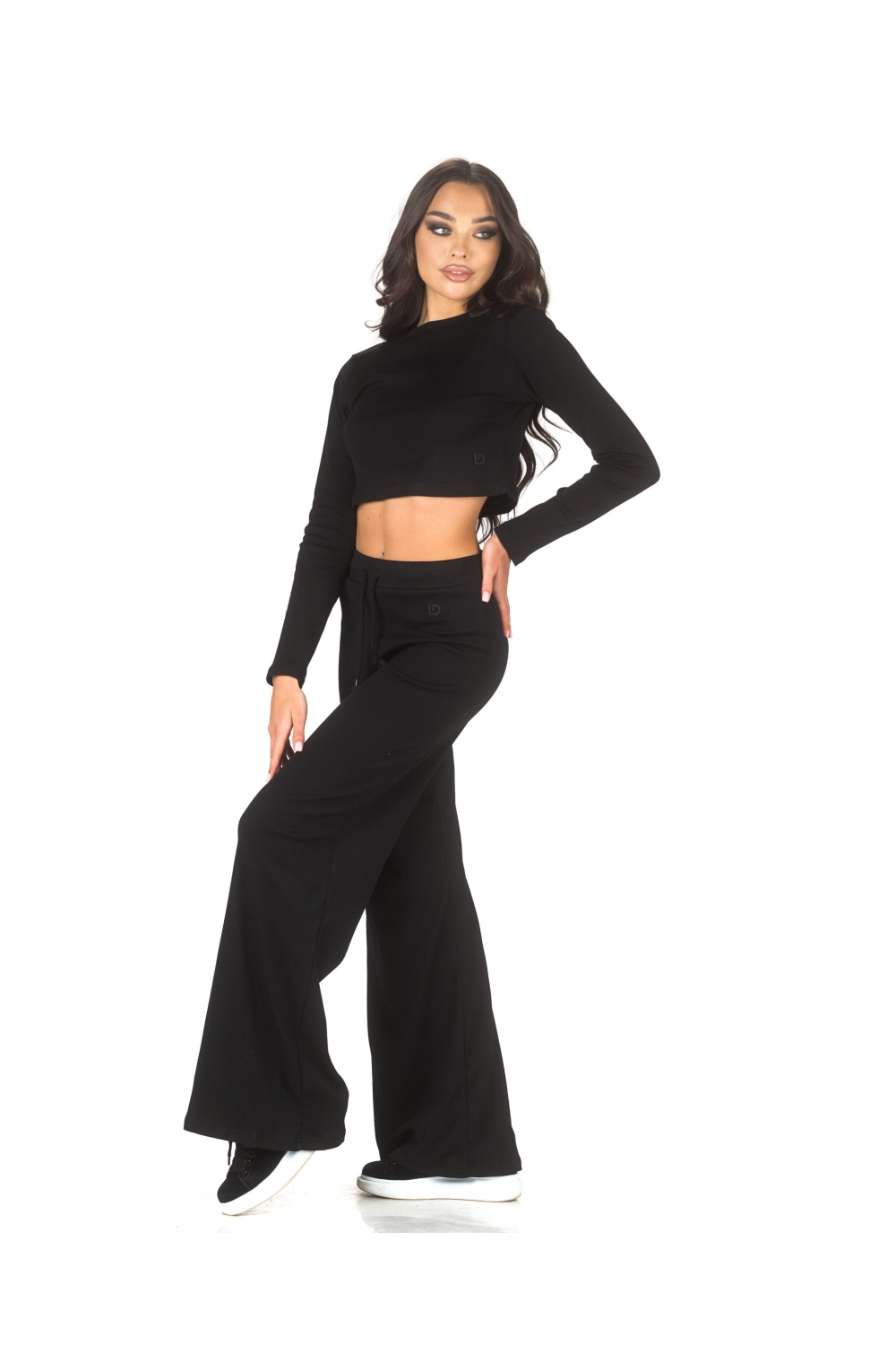 Set sportiv negru cu colanți și top scurt Daily black