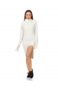 Beige stretchy dress with a polo collar Comfort Ecru