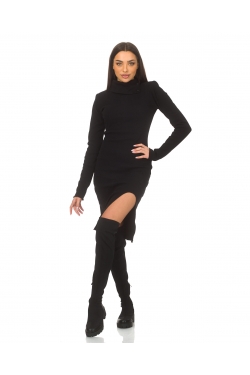 Black stretchy dress with a polo collar Comfort Black