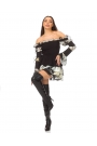 Rochie cu mâneci spectaculoase din textil și șifon Sensazione