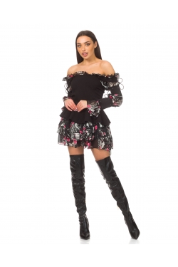 Dress with dramatic sleeves made of textile and chiffon Sensazione 2